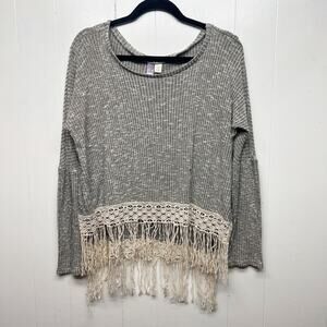Alya Bohemian Speckled Women's Pullover Knit Fringe Sweater Size Small Western